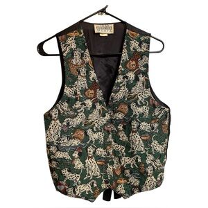 Vintage Americana 90s Dalmatian Tapestry Vest Idea Nuova Dog Print Tie Back M/L